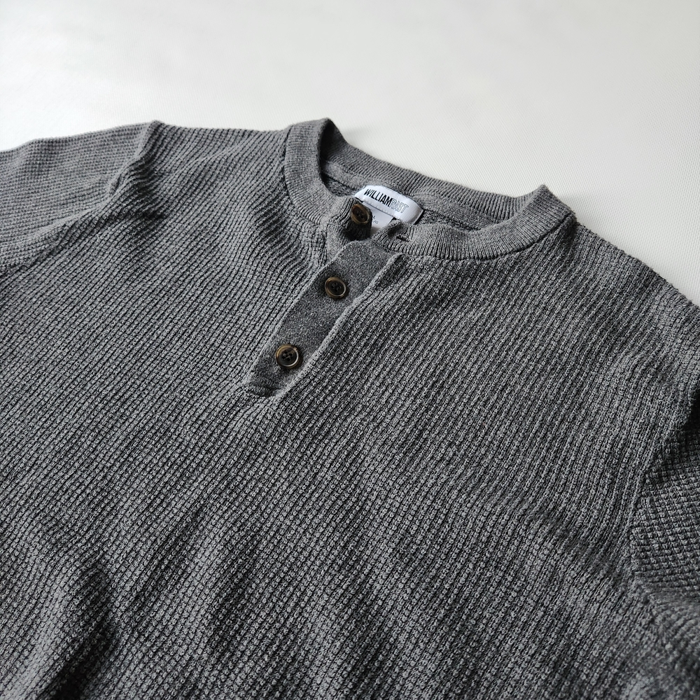 William Rast Shirt Womens Gray Longsleeve Henley Solid Waffle Knit - Picture 2 of 9